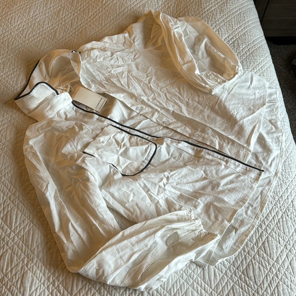 NWT Commense Linen Blend Contrast Trim TOP - Picture 5 of 7